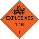 Explosives 1.1E 1 Sign - Pressure Sensitive Vinyl, Self Sticking - Black on Orange - 10.75 x 10.75