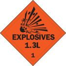 Explosives 1.3L 1 Sign - Pressure Sensitive Vinyl, Self Sticking - Black on Orange - 10.75 x 10.75