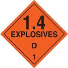 Explosives D 1 Sign - Pressure Sensitive Vinyl, Self Sticking - Black on Orange - 10.75 x 10.75