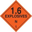 1.6 Explosives N 1 Sign - Premium Fiberglass, For Use In Placard Holders - Black on Orange - 10.75 x 10.75
