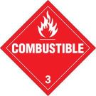 Combustible 3 Sign - Premium Fiberglass, For Use In Placard Holders - Red on White - 10.75 x 10.75