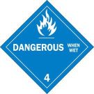 Dangerous When Wet 4 Sign - Polycoated Tagstock, For Use In Placard Holders - Blue on White - 10.75 x 10.75