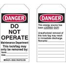 DANGER Do Not Operate Lockout Tagout Tags - Write-on Paper Cardstock, 5.75 In x 3 In, Black/Red on White