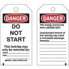 DANGER Do Not Start Lockout Tagout Tags - Write-on Paper Cardstock, 5.75 In x 3 In, Black/Red on White