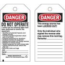 DANGER: DO NOT OPERATE Lockout Tagout Tags - Economy Polyester, 5.75 In x 3 In, Black/Red on White