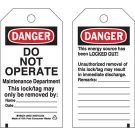 DANGER: DO NOT OPERATE Maintenance Department Lockout Tagout Tags - Economy Polyester, 5.75 In x 3 In, Black/Red on White