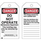 DO NOT OPERATE Maintenance Department This lock/tag may only be removed by: Lockout Tagout Tags - Heavy Duty Polyester, 5.75 In x 3 In, Black/Red on White, Package Of 25