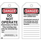 DANGER: DO NOT OPERATE Electricians At Work Lockout Tagout Tags - Economy Polyester, 5.75 In x 3 In, Black/Red on White