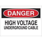 DANGER High Voltage Underground Cable Sign - Light Duty Plastic - Black/Red on White - 10 x 14