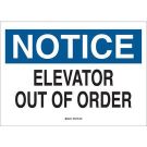 NOTICE Elevator Out Of Order Sign - Light Duty Plastic - Black/Blue on White - 7 x 10