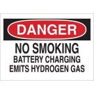 DANGER No Smoking Battery Charging Emits Hydrogen Gas Sign - Light Duty Plastic - Black/Red on White - 7 x 10