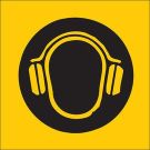 Ear Protection Picto Sign - Self-sticking Polyester 7 x 7 - Black on Yellow