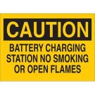 CAUTION Battery Charging Station No Smoking Or Open Flames Sign - Light Duty Plastic 10 x 14 - Black on Yellow