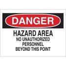 DANGER Hazard Area No Unauthorized Personnel Beyond This Point Sign - Light Duty Plastic - Black/Red on White - 10 x 14