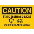 CAUTION Static Sensitive Devices Do Not Enter Without Grounding Devices Sign - Self-sticking Polyester - Black on Yellow - 7 x 10