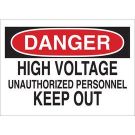 DANGER High Voltage Unauthorized Personnel Keep Out Sign - Premium Fiberglass, Black/Red on White, 7 x 10