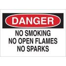 DANGER No Smoking No Open Flames No Sparks Sign - Light Duty Plastic - Black/Red on White - 7 x 10