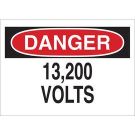 DANGER 13,200 Volts Sign - Non-reflective Aluminum - Black/Red on White - 7 x 10