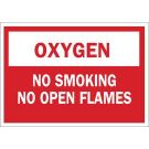 OXYGEN No Smoking No Open Flames Sign - Self-sticking Polyester - Red on White - 10 x 14