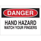 DANGER Hand Hazard Watch Your Fingers Sign - Non-reflective Aluminum - Black/Red on White - 7 x 10