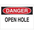 DANGER Open Hole Sign - Light Duty Plastic - Black/Red on White - 7 x 10