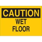 CAUTION Wet Floor Sign - Self-sticking Polyester - Black on Yellow - 10 x 14
