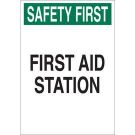 SAFETY FIRST First Aid Station Sign - Premium Fiberglass - Black/Green on White - 14 x 10