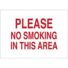 Please No Smoking In This Area Sign - Light Duty Plastic - Red on White - 10 x 14