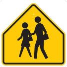 School Crossing Picto Sign - Reflective Aluminum 30x30 - Black on Yellow