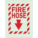 Fire Hose Sign - Photoluminescent Polyester - Red on Glow - 14 x 10