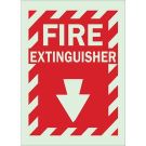 Bradyglo Fire Extinguisher Sign - Glow-in-the-dark Plastic - Red on Glow - 14 x 10