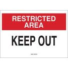RESTRICTED AREA Keep Out Sign - Non-reflective Aluminum - Black/Red on White - 10 x 14