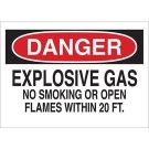 Danger Explosive Gas No Smoking Or Open Flames Within 20 Ft Sign - Light Duty Plastic - Black/Red on White - 7 x 10