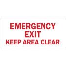 Emergency Exit Keep Area Clear Sign - Self-sticking Polyester - Red on White - 6.5 x 14