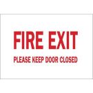Fire Exit Please Keep Door Closed Sign - Non-reflective Aluminum - Red on White - 7 x 10