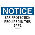 NOTICE Ear Protection Required In This Area Sign - Non-reflective Aluminum 10 x 14 - Black/Blue on White