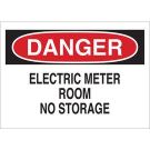 DANGER Electric Meter Room No Storage Sign - Light Duty Plastic - Black/Red on White - 7 x 10