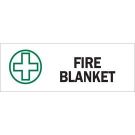 Fire Blanket Sign - Self-sticking Polyester - Black/Green on White - 3.5 x 10