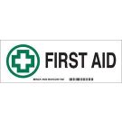 First Aid Sign - Self-sticking Polyester - Black/Green on White - 3.5 x 10