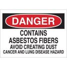 DANGER Contains Asbestos Fibers Sign - Light Duty Plastic - Black/Red on White - 7 x 7