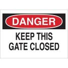 DANGER Keep This Gate Closed Sign - Non-reflective Aluminum - Black/Red on White - 10 x 14