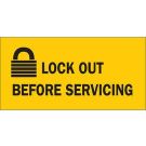 Lock Out Before Servicing Sign - Self-sticking Polyester - Black on Yellow - 2.25 x 4.5
