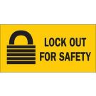 Lock Out For Safety Sign - Self-sticking Polyester - Black on Yellow - 2.25 x 4.5