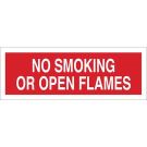 No Smoking Or Open Flames Sign - Self-sticking Polyester - White on Red - 5 x 14