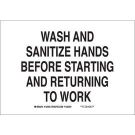 Wash And Sanitize Hands Before Starting And Returning To Work Sign - Non-reflective Aluminum - Black on White - 10 x 14