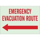 BradyGlo Emergency Evacuation Route Sign - Photoluminescent Polyester - Red on Glow - 7 x 10