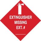 Extinguisher Missing Ext # Sign - Self-sticking Polyester - White on Red - 3.5 x 3.5
