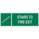 BradyGlo Stairs To Fire Exit Sign - Glow-in-the-dark Plastic - Green on Glow - 5 x 14