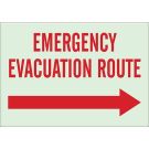 BradyGlo Emergency Evacuation Route Sign - Photoluminescent Polyester - Red on Glow - 10 x 14