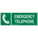 BradyGlo Emergency Telephone Sign - Glow-in-the-dark Plastic - Green on Glow - 5 x 14